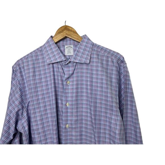 Brooks Brothers Purple Plaid Long Sleeve Button-Down Shirt Men's 17-4/5 - Picture 2 of 5
